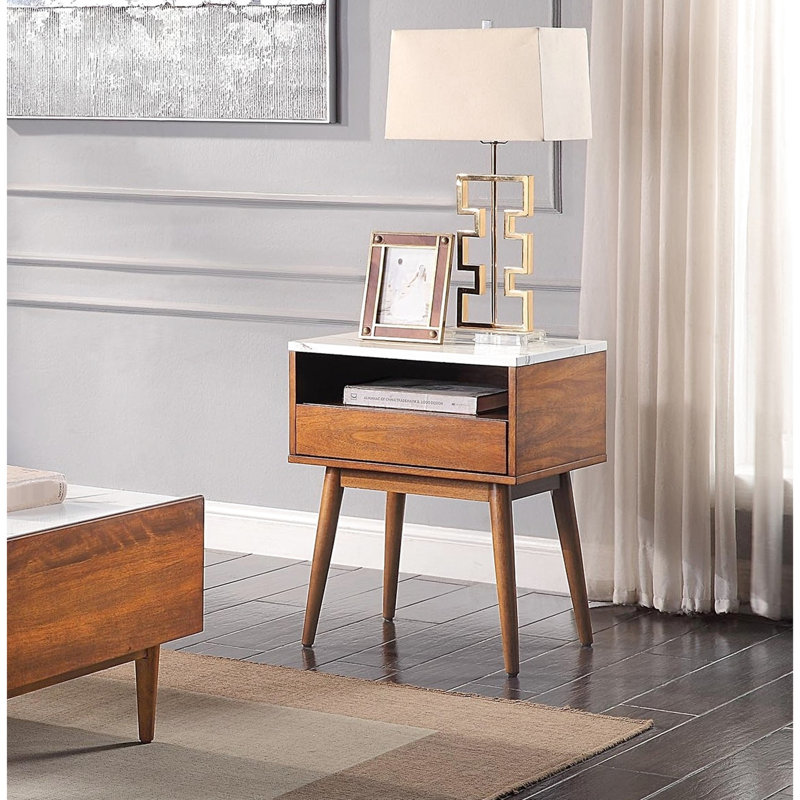 Table d'appoint en noyer avec faux tiroir et plateau en noyer