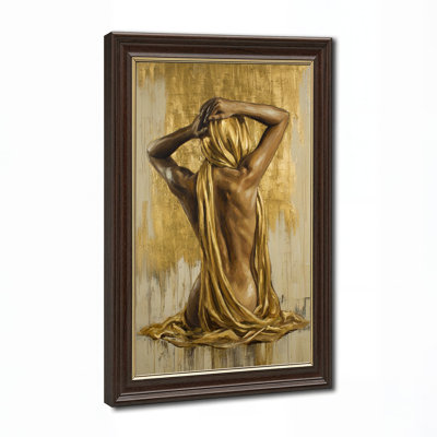 Nude Woman with Gold Drapery on Textured Background Canvas Wall Art
