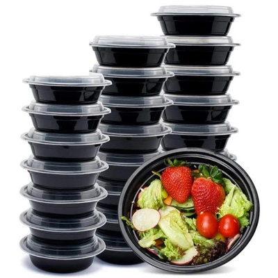 Docherty 16oz Black Meal Prep/ Bento Box Disposable Container with Clear Lid