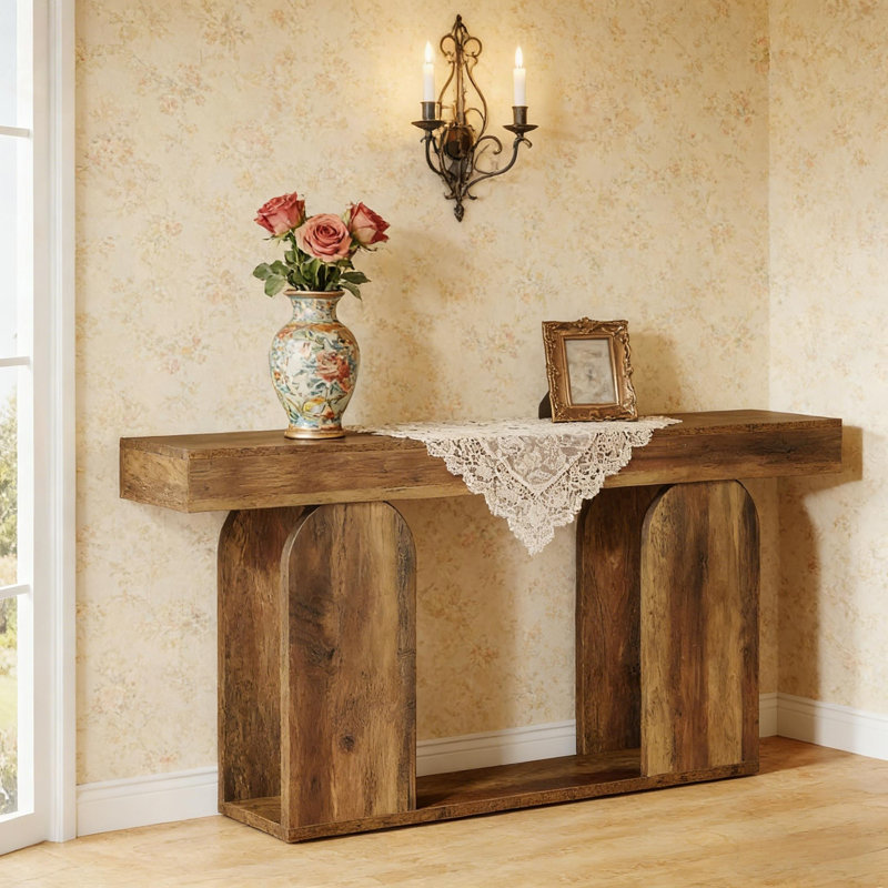 Table de couloir pratique, console, table de canapé, Brun rustique