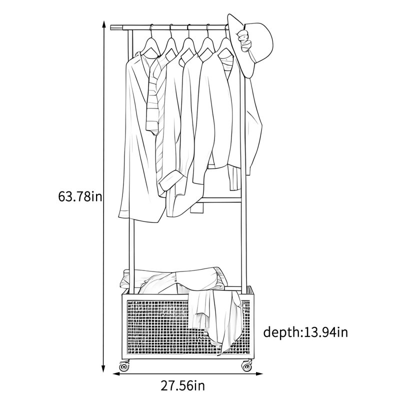 Ash Rattan Coat Rack 360° Locking Wheels, Black