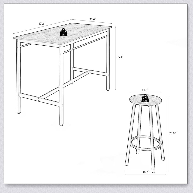 Ensemble de salle à manger extensible à hauteur de comptoir