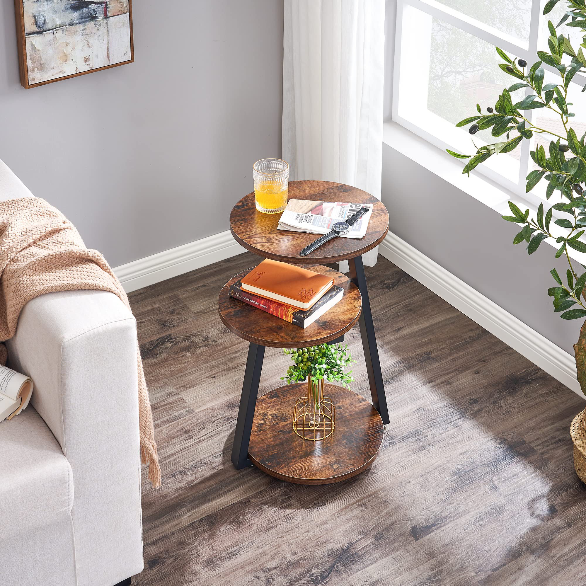 Latitude Run® Modern Tawny Glass Round End Table 3 Tier Side Table