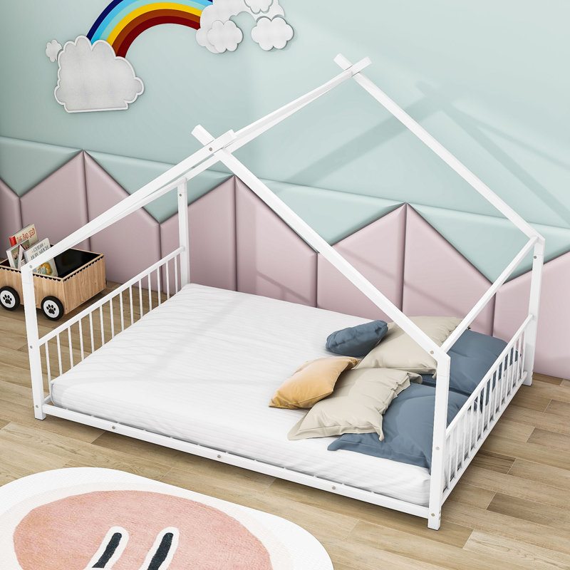 Alaye Metal Platform Bed with Headboard, Full, White