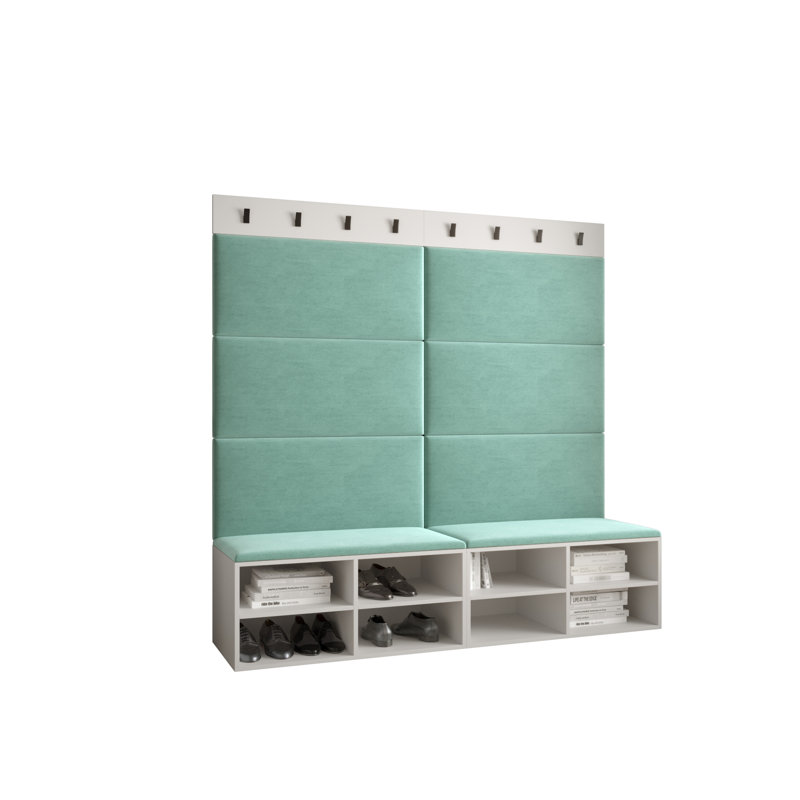 Jakab Hall Tree 168cm Wide with Bench and Shoe Storage, White/Green