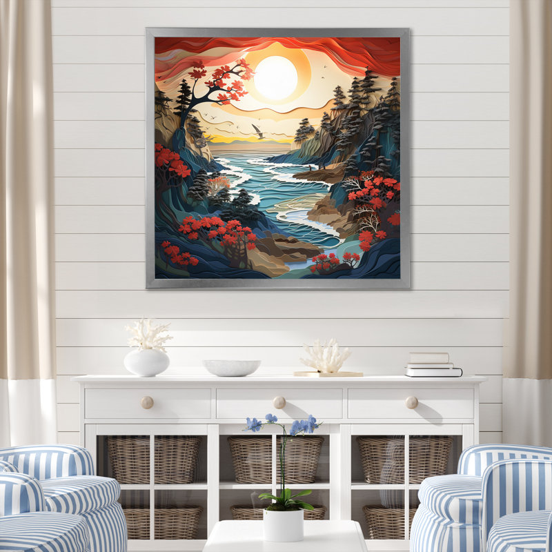 Coastal Wilderness Papercut II - Nautical & Beach Wall Decor, H 16 po x l 16 po x P 1 po, Cadre photo argenté