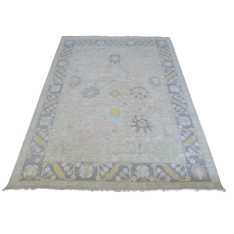 Tapis oriental moderne gris noué à la main 9 x 12 G14822