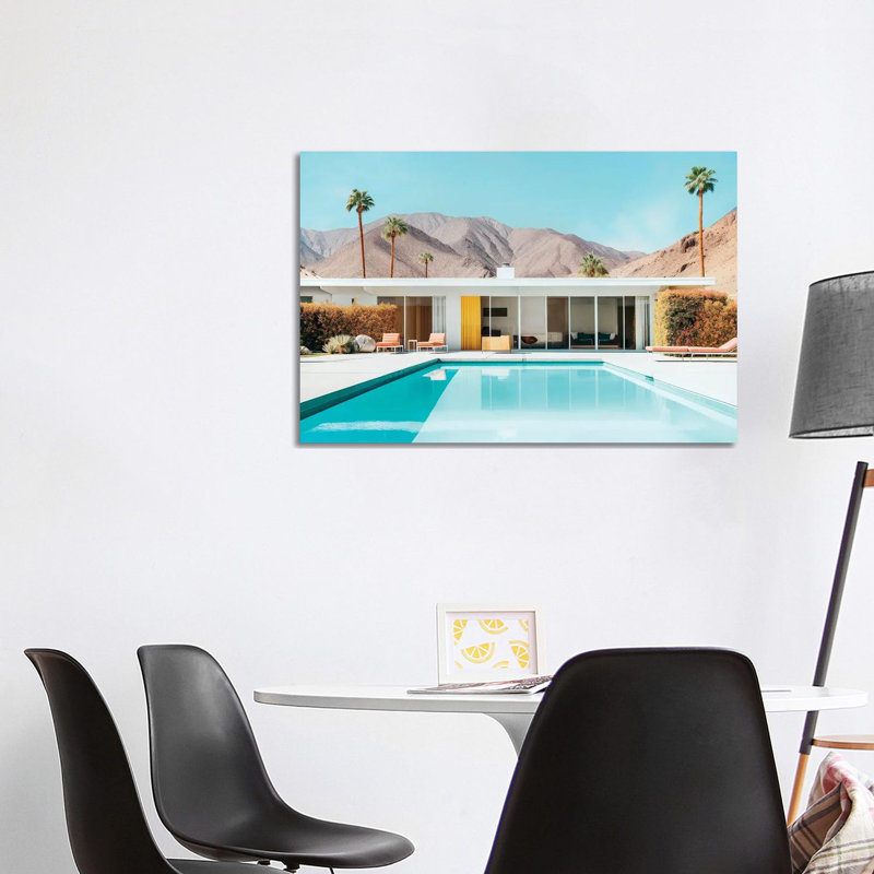 Mid-Century Modern Palm Springs - reproduction d'art murale encadrée, H 26 po x l 40 po, Toile tendue, Ne s’applique pas