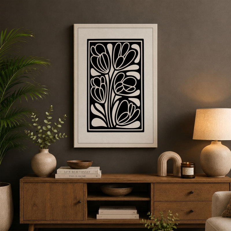Ornamental Floral Frame Art Deco - Wrapped Canvas, 18x12 - 45.7 x 30.5 cm, White Border