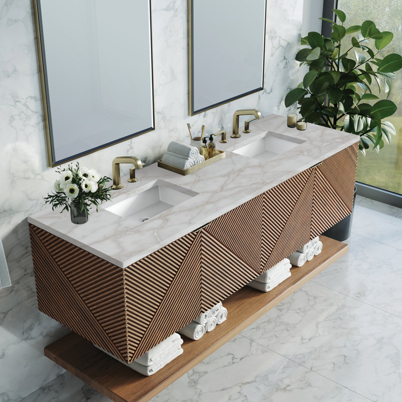 Meuble-lavabo double flottant 72 po Marcello, Argent victorien, 8 po