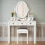 Ensemble de coiffeuse avec miroir à angle réglable, ensemble de coiffeuse et tabouret rembourré avec doublure en velours 5 tiroirs, ensemble de coiffeuse en bois pour la chambre à coucher, blanc-115818140