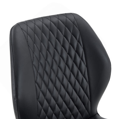 Set Of 4 Modern Light Luxury Black Diamond-Quilted PU Chairs With Black Metal Legs. Suitable As Upholstered Dining Chairs With Backrests For Home Dining Rooms, Adaptable To A Wide Range Of Scenarios.