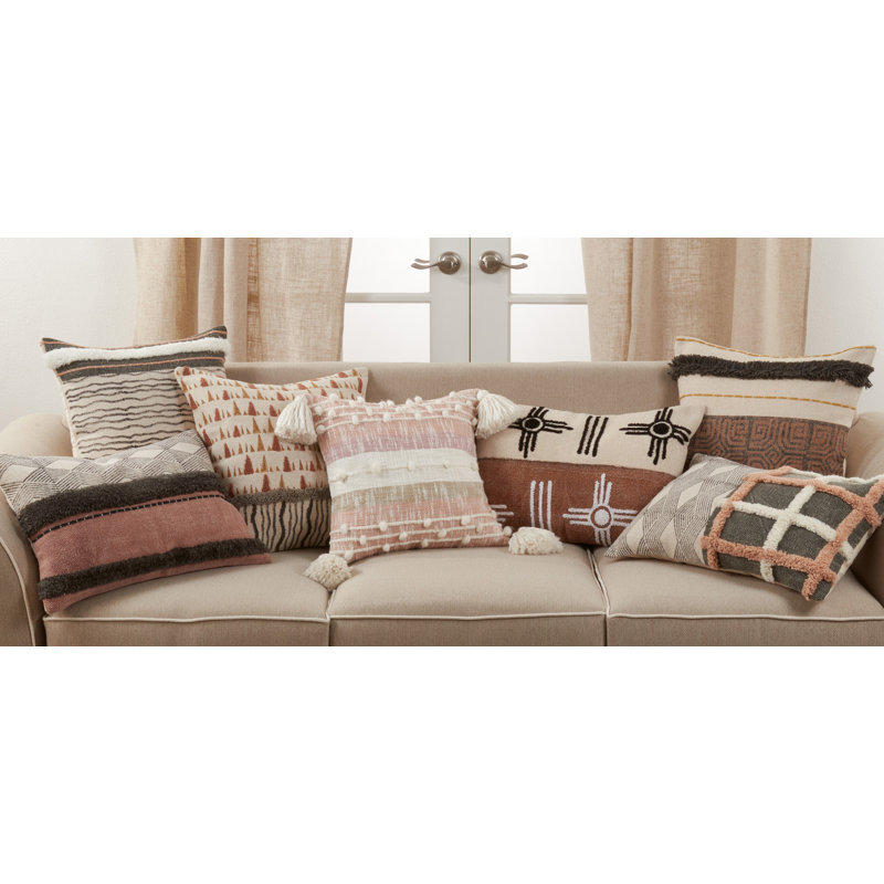 Geometric Print and Tufted Cotton Throw Pillow Cover