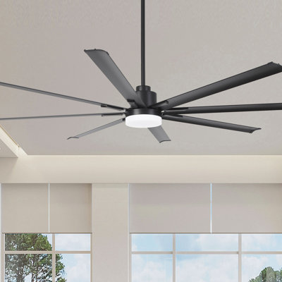 Vaczon 84" Industrial Smart Commercial HVLS Aluminum Blades Dimmable Ceiling Fan with Remote and APP Control,  3CCT LED Lights, 6-Speed Reversible DC Motor, Timer, 5"/10"/24" Downrods
