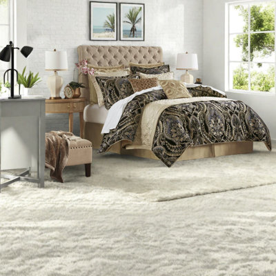 Ensemble de literie luxueux pour très grand lit californien 4 pièces, jacquard en chenille de polyester avec jupe de lit en satin antique