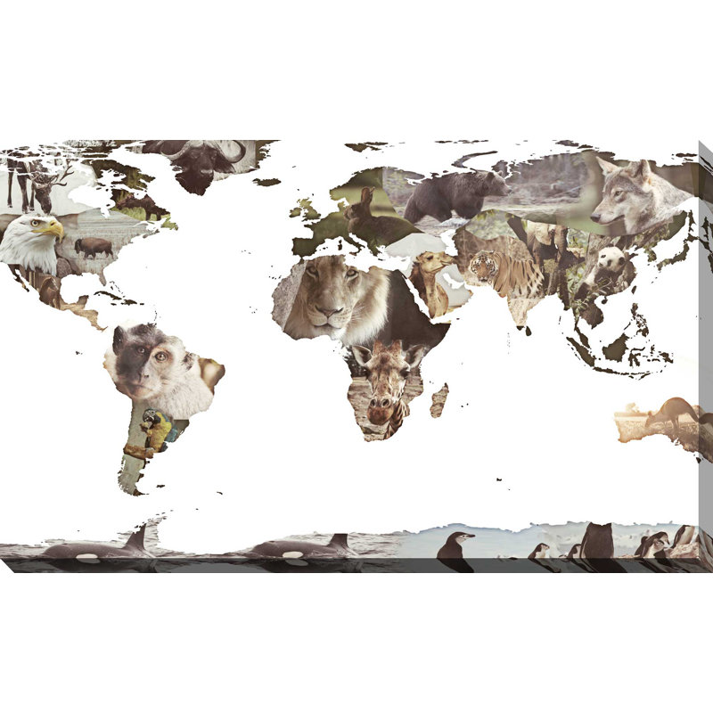 «World Animals Map», impression, Toile tendue, H 18 po x l 30 po x P 1 po