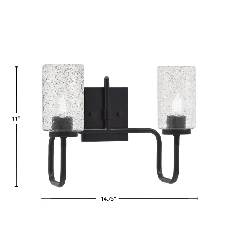 Amarmula 2 Light Bath Bar, Matte Black Finish, 4" Smoke Bubble Glass, Black, Clear/Black