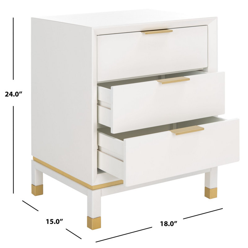 Table de bout à 3 tiroirs Contemporary - Table d'appoint en bois blanc avec pieds dorés et tiroirs de rangement