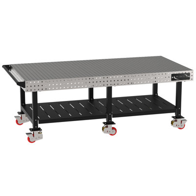 Classroom Welding & Fixture Table, Carbon Steel Top, Mobile, Casters, Storage Shelf, Handle, Powdercoat Legs