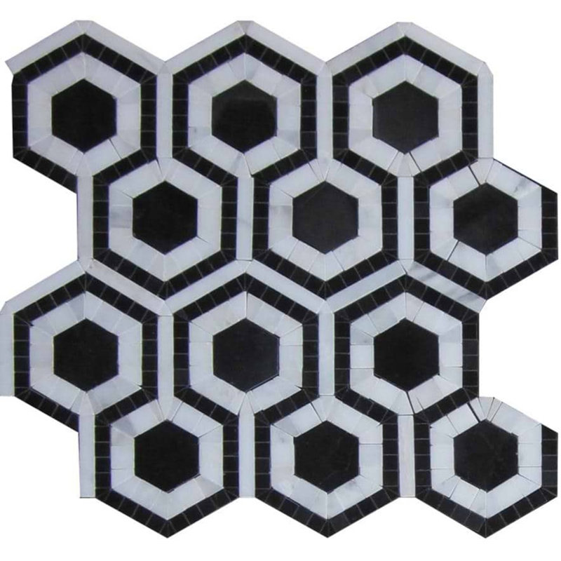 Cosmos Crema And Thassos Hexagon Marble Tile, Nero