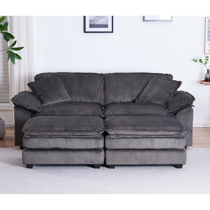 Ariaha 84.6'' Oversized Modular Combo Sofa with Ottoman, Grey Corduroy