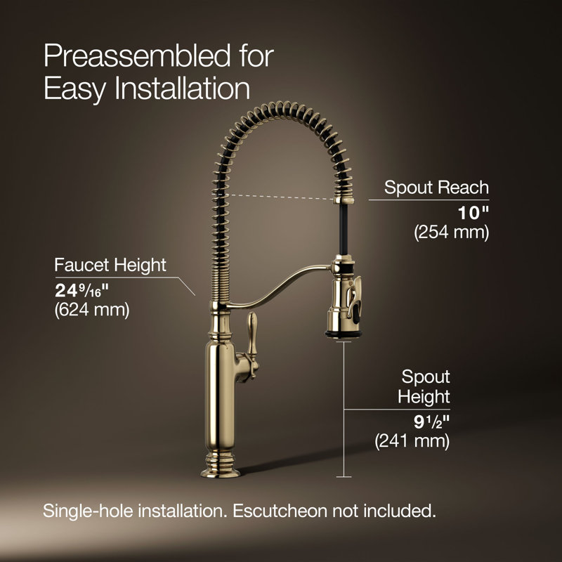 Tournant Single Handle Pull Down Kitchen Faucet, Vibrant French Gold