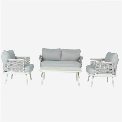 Mariano Steel 4-Pieces Coversation Set, Off White+Grey
