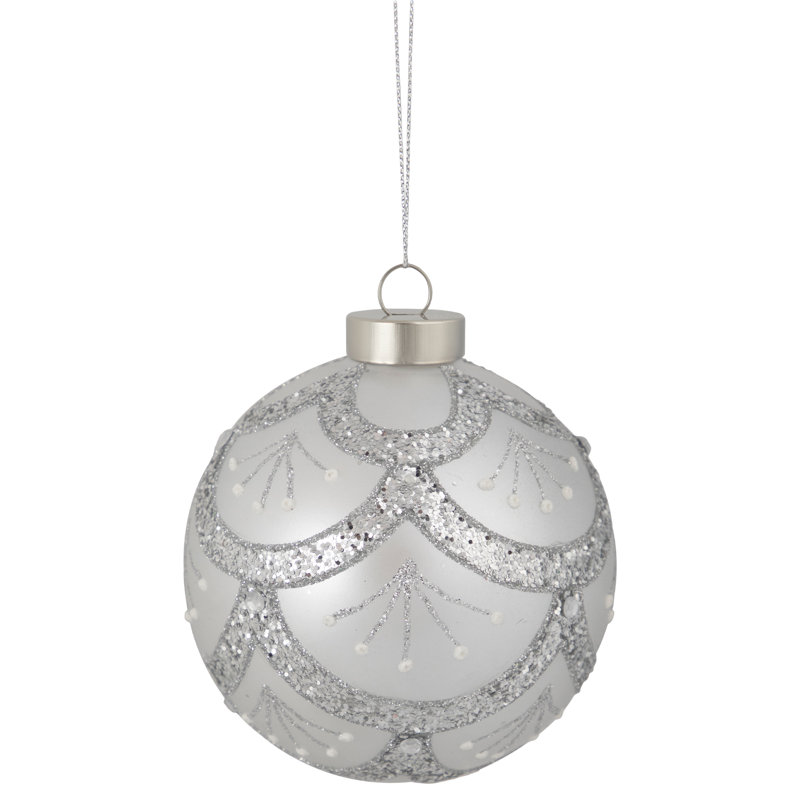 Ornement boule de Noël en verre argenté scintillant 4 po