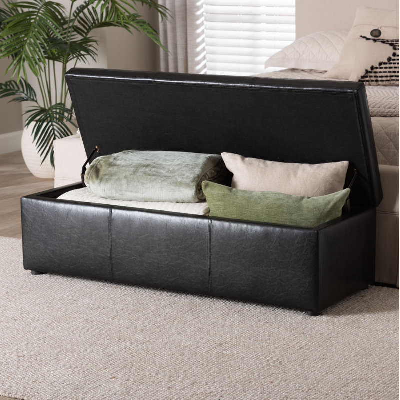 Chanett Faux Leather Ottoman, Black Faux Leather