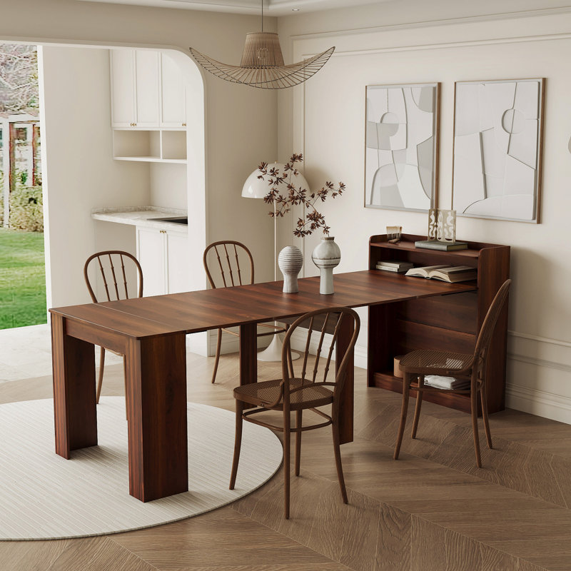 Modern Extendable Dining Table With Storage, Walnut