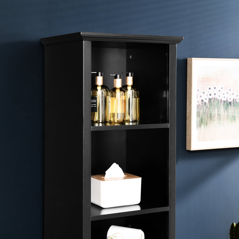 Armoire de rangement pour salle de bain - noir pour petites pièces 4 tablettes réglables et grand panier à vêtements, Noir