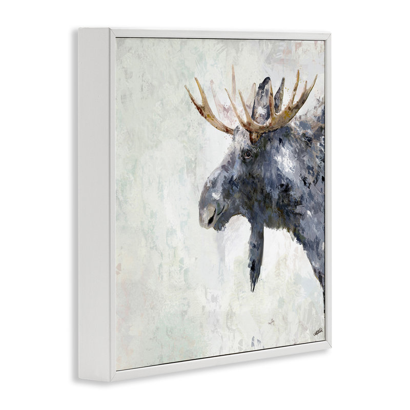 «Rustic Moose View Art» par Sally Kaye Barlow / Makaio Design, Giclée encadrée blanc bord de mer, H 17 po x l 17 po