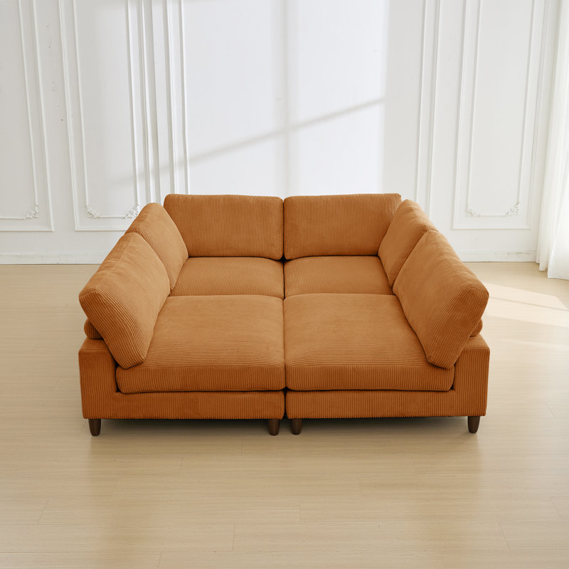 132" Wide 4-Piece Corduroy Modular Sectional, Yellow Corduroy