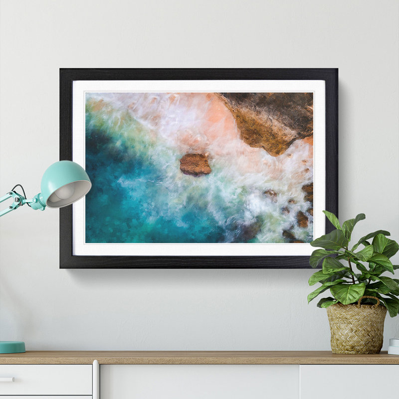 Beach Waves - Picture Frame Painti, Black, 62cm H x 87cm W x 2cm D