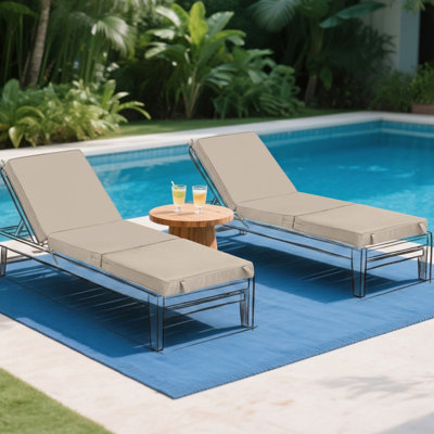Chaise Lounge Cushions Set Of 2, Tri-fold Memory Foam Patio Cushions With Handles, 71 Inch