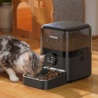 oneisall PF-05 Automatic Cat Feeder, 12 Cups/3L Timed Cat Feeder with Freshness Preservation, Dry Food Dispenser with Backup Power, Programmable 1-6 Meals Per Day Pet Food Dispenser (Black)
