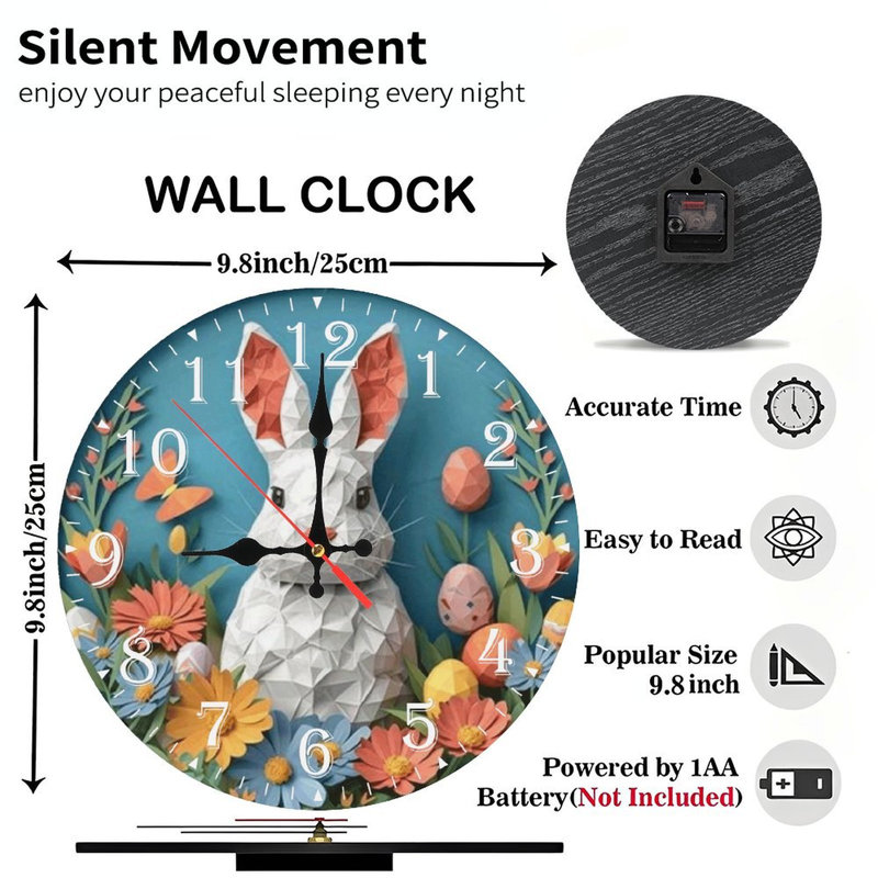 Horloge murale en bois 10 po, mouvement silencieux, à piles (piles AA non incluses), décor artistique, parfait pour les décorations