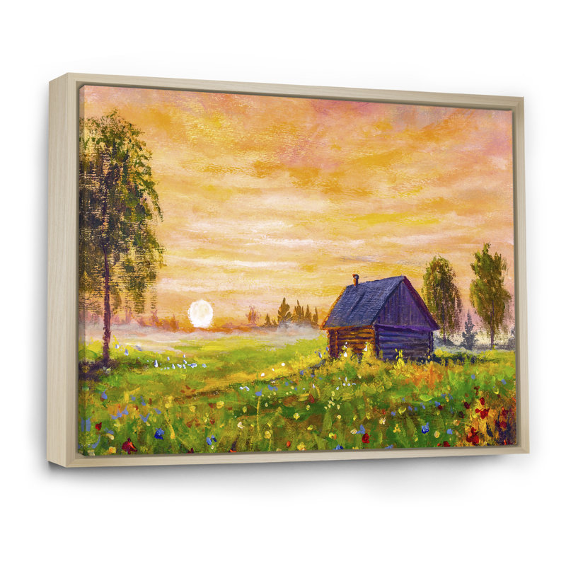 «Sunset Over Farmhouse Field II», reproduction encadrée sur toile, H 24 po x l 36 po x P 1 po, Cadre flottant brun