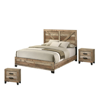 3 Piece Bedroom Set in Weathered Brown Pine