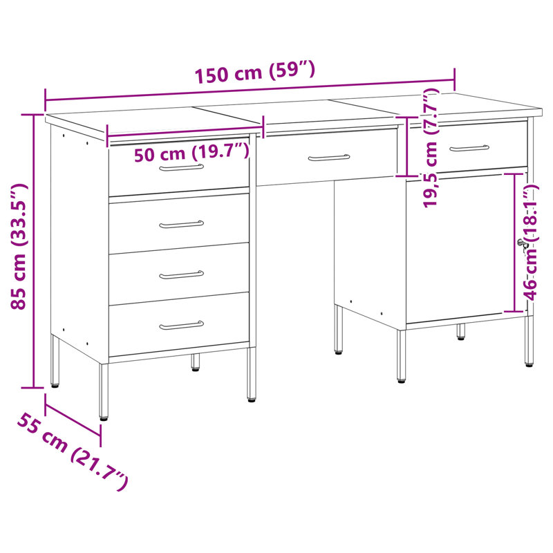Work Cabinet with Drawer with Lock, Red