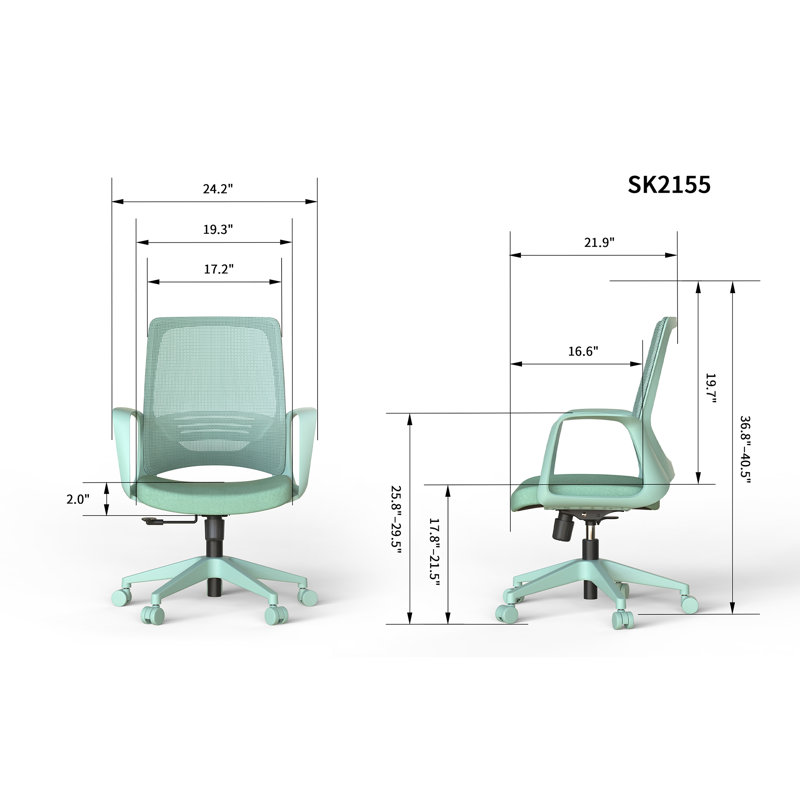 Chaise de bureau ergonomique monobloc en maille bleue avec soutien lombaire et roulettes silencieuses, Blue