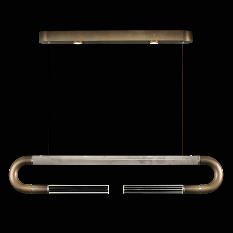 Luminaire suspendu linéaire avec peau Antonia, Ombre bronze / nickel / fumée