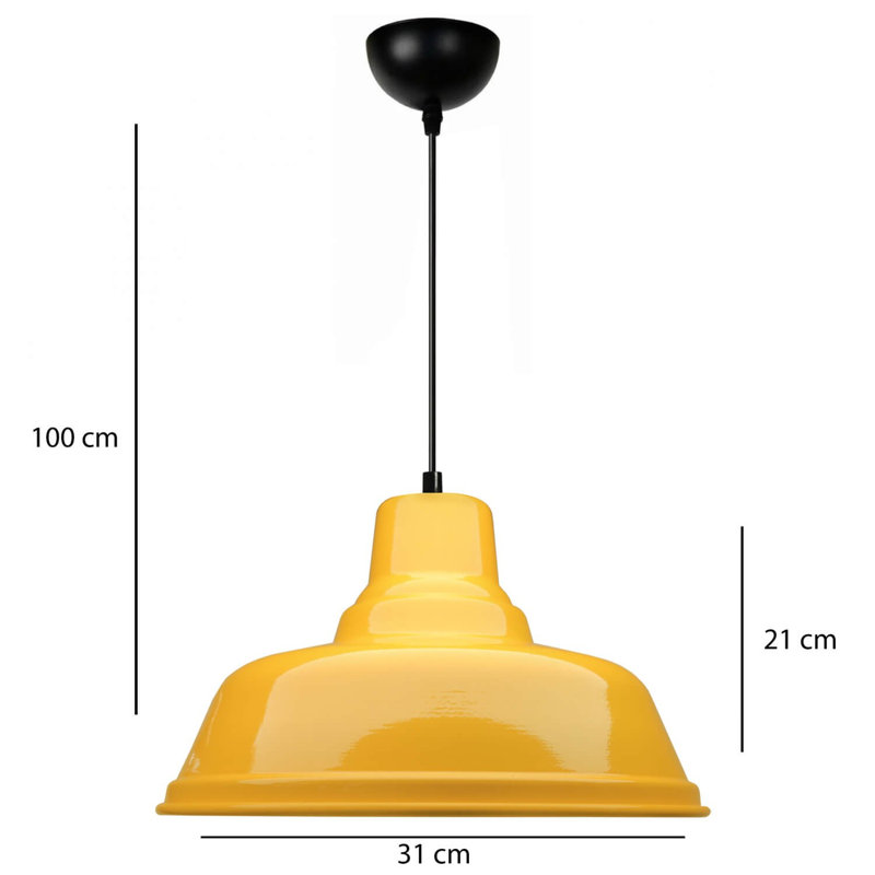 Superbe lustre jaune, corps en métal, diamètre du chapeau de 12,2 po, hauteur du chapeau de 8,3 po, hauteur totale de 47,2 po | 1 x douille E27, 40 W maximum | Élégant luminaire pour le salon et la salle à manger, design moderne