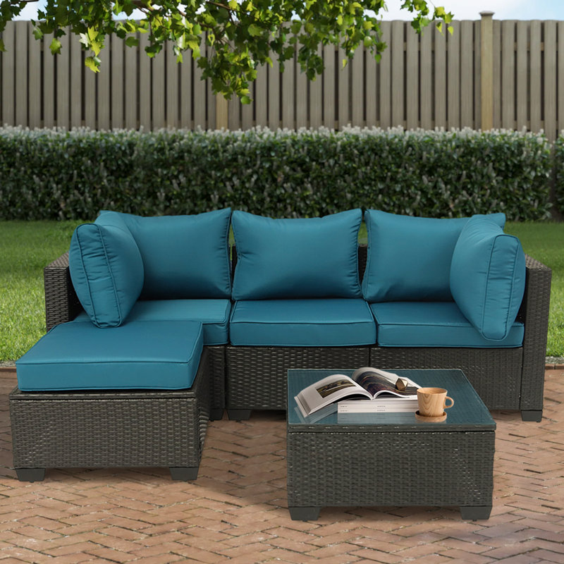 Canapé de patio extérieur en osier 29 po Aceituno, Bleu, Brun