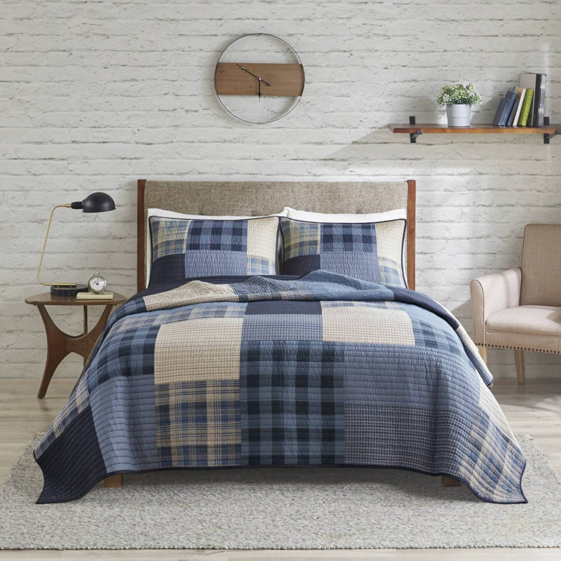 Ensemble de courtepointe en coton 3 pièces avec 2 taies décoratives standard