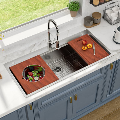 42x22 Inch Workstation Sink Drop In Stainless Steel 16 Gauge Single Bowl Kitchen Sinks with Mixing Bowls