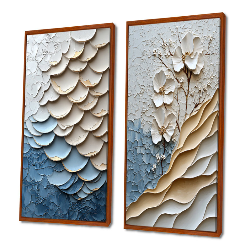 Ensemble de 2 pièces d'art mural blanc et bleu, H 40 po x l 40 po, Brun, Impression encadrée