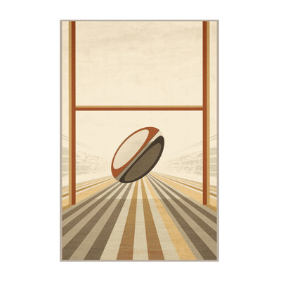 Machine Washable Seth Rugby Conversion Kick Classic Striped Rug in Beige – Beige Binding