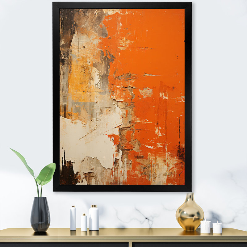 Orange abstrait, art chaos de feu II - art mural abstrait, Cadre photo noir, H 20 po x l 12 po x P 1 po