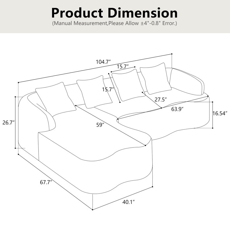 Canapé modulaire en L Chenille avec 4 coussins et siège moelleux, Chenille verte